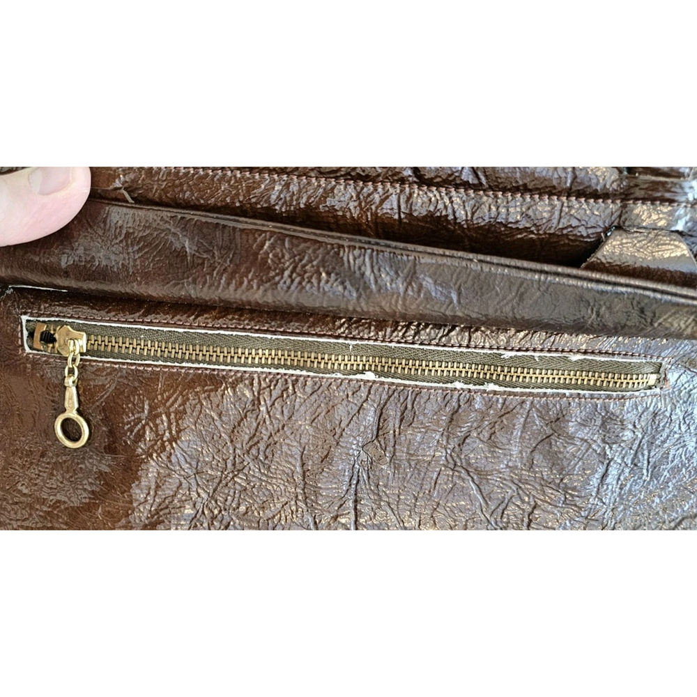 Vintage Justin Shiny Brown Leather Cowhide Women’s Shoulder Handbag CLEAN - Picture 5 of 16
